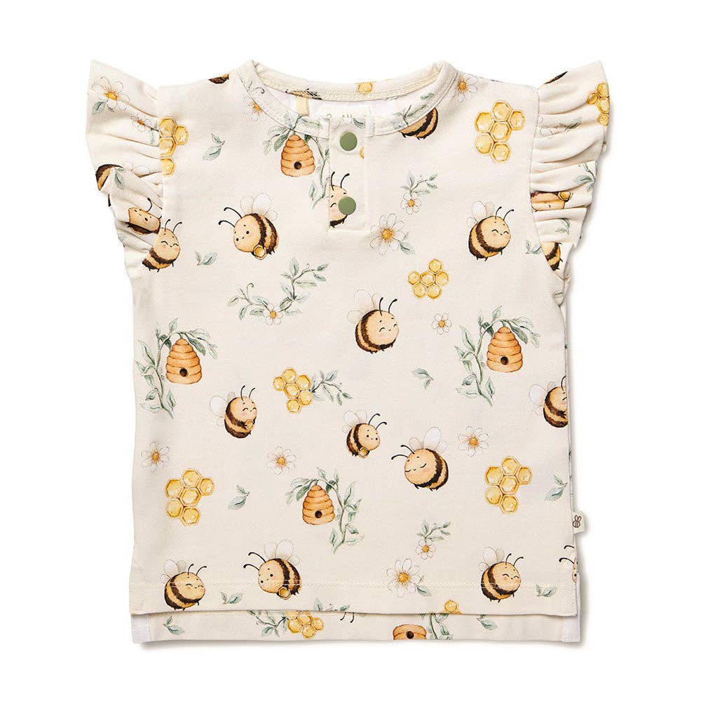 Top - Short Sleeve Frilly Bumblebees