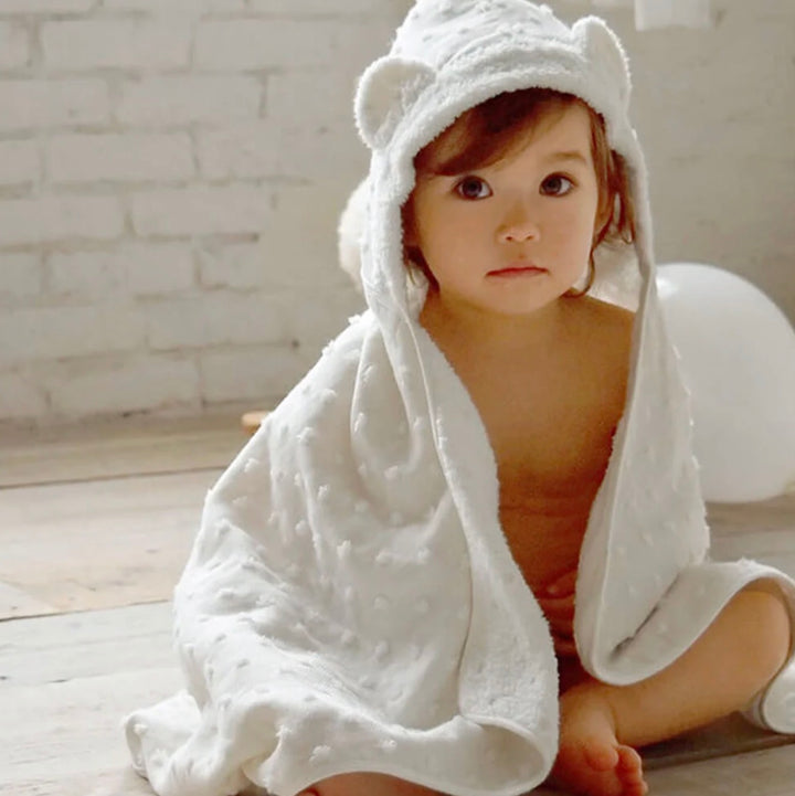 Hooded Bath Towel - Natural Dots Ivory