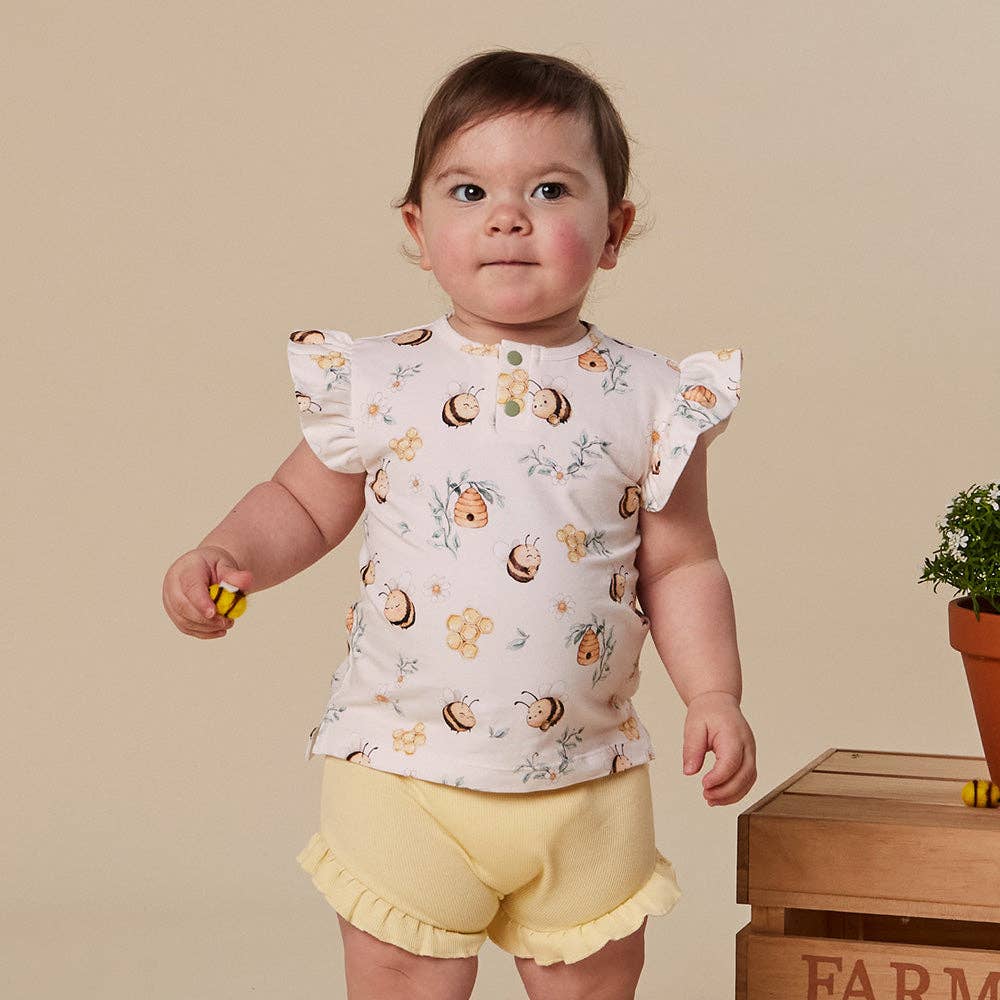 Top - Short Sleeve Frilly Bumblebees