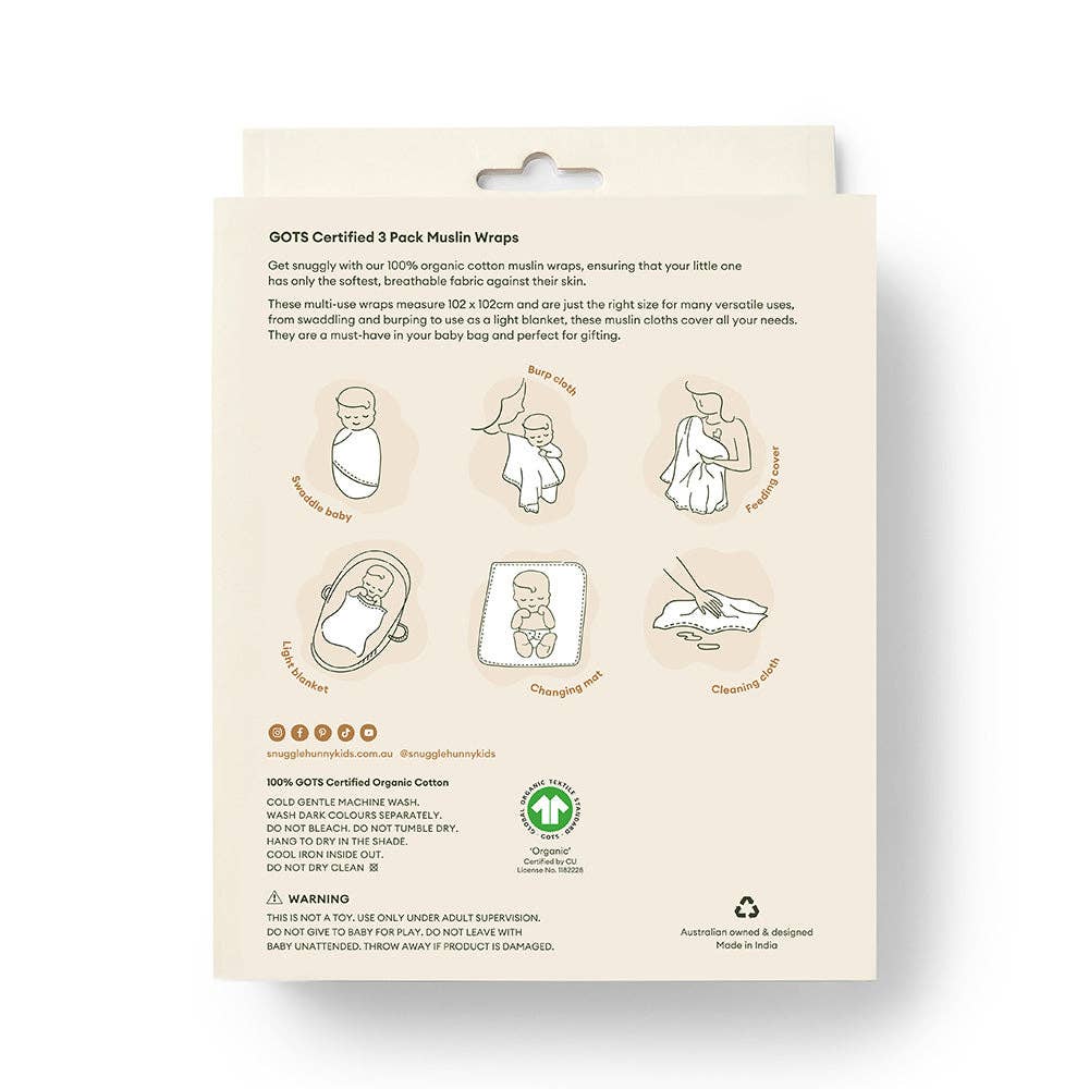 Muslin Wraps - Organic Cotton 3 Pack Diggers/Olive/Bronze