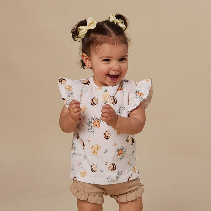 Top - Short Sleeve Frilly Bumblebees