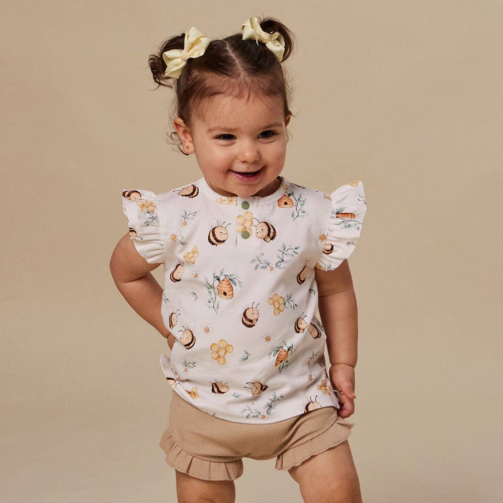 Top - Short Sleeve Frilly Bumblebees