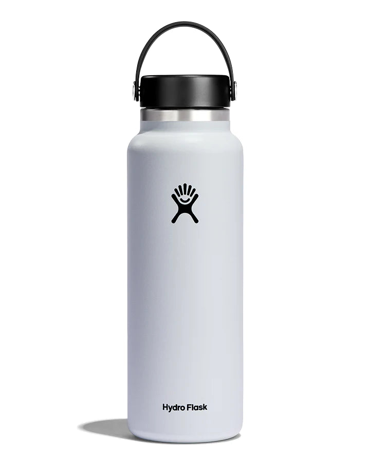 Hydro Flask 40oz (1.18L) Wide Mouth bottle with black Flex Cap – White