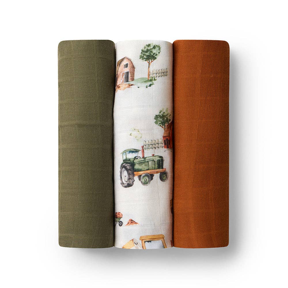 Muslin Wraps - Organic Cotton 3 Pack Diggers/Olive/Bronze