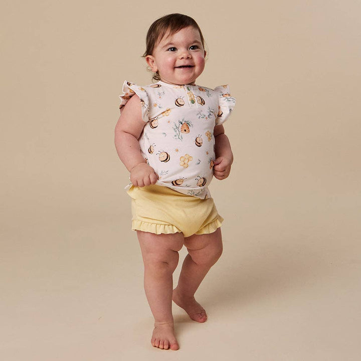 Top - Short Sleeve Frilly Bumblebees