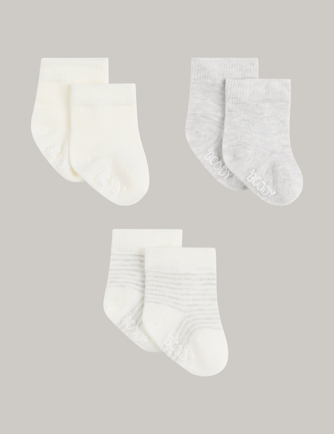 Boody Baby Socks - 3 Pack - Heather Grey / Natural White / Stripe
