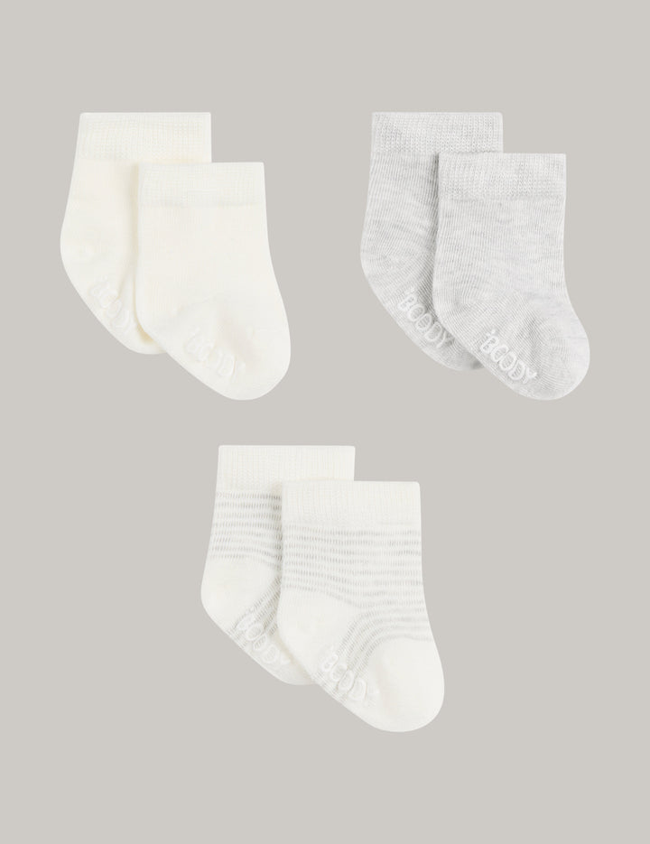 Boody Baby Socks - 3 Pack - Heather Grey / Natural White / Stripe