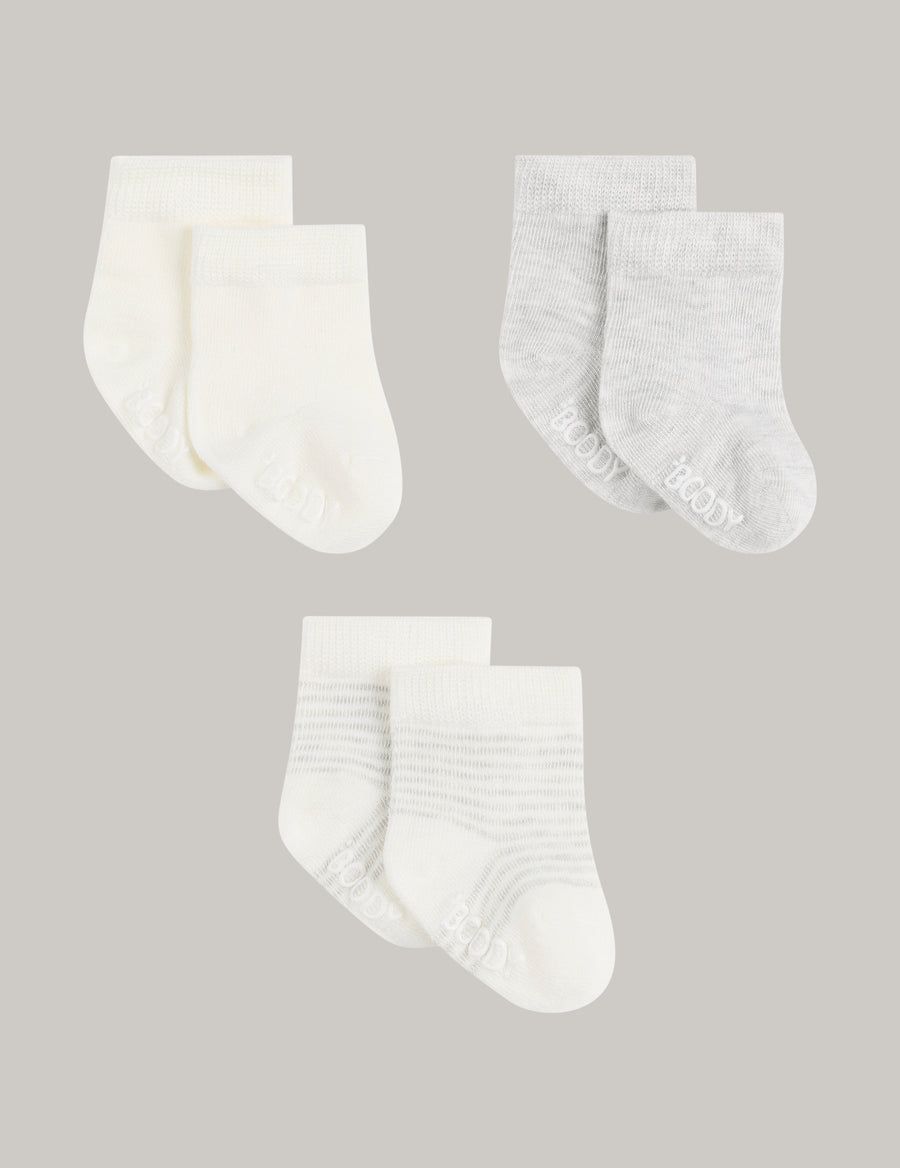 Boody Baby Socks - 3 Pack - Heather Grey / Natural White / Stripe