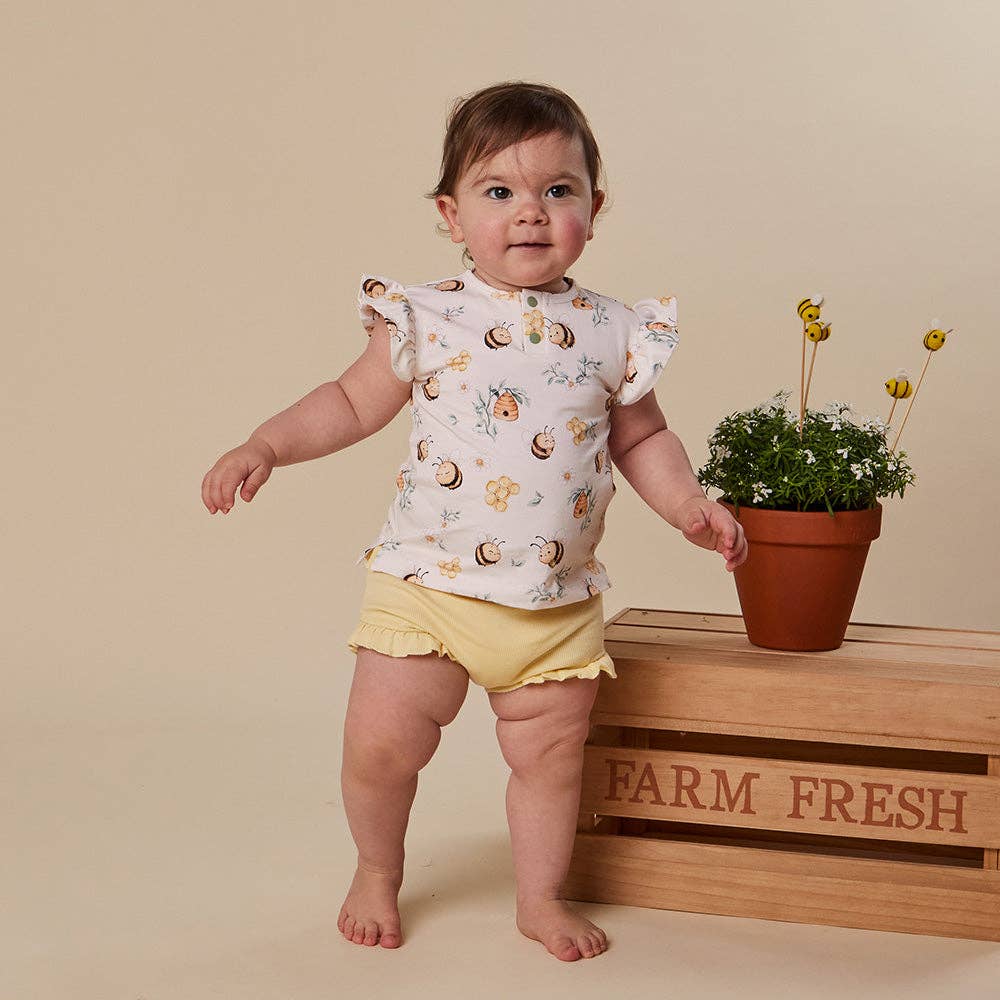 Top - Short Sleeve Frilly Bumblebees