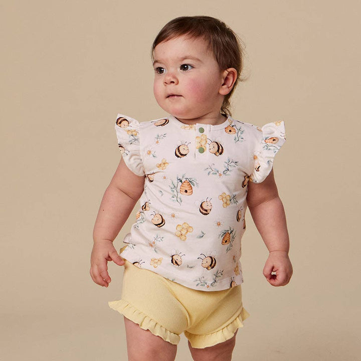 Top - Short Sleeve Frilly Bumblebees