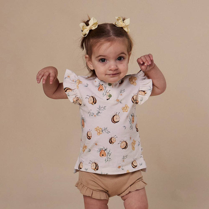 Top - Short Sleeve Frilly Bumblebees