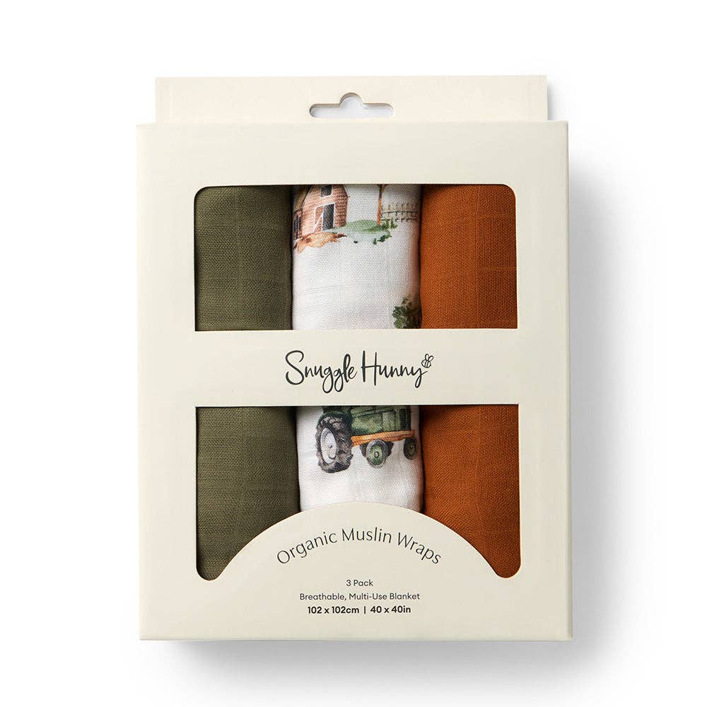 Muslin Wraps - Organic Cotton 3 Pack Diggers/Olive/Bronze