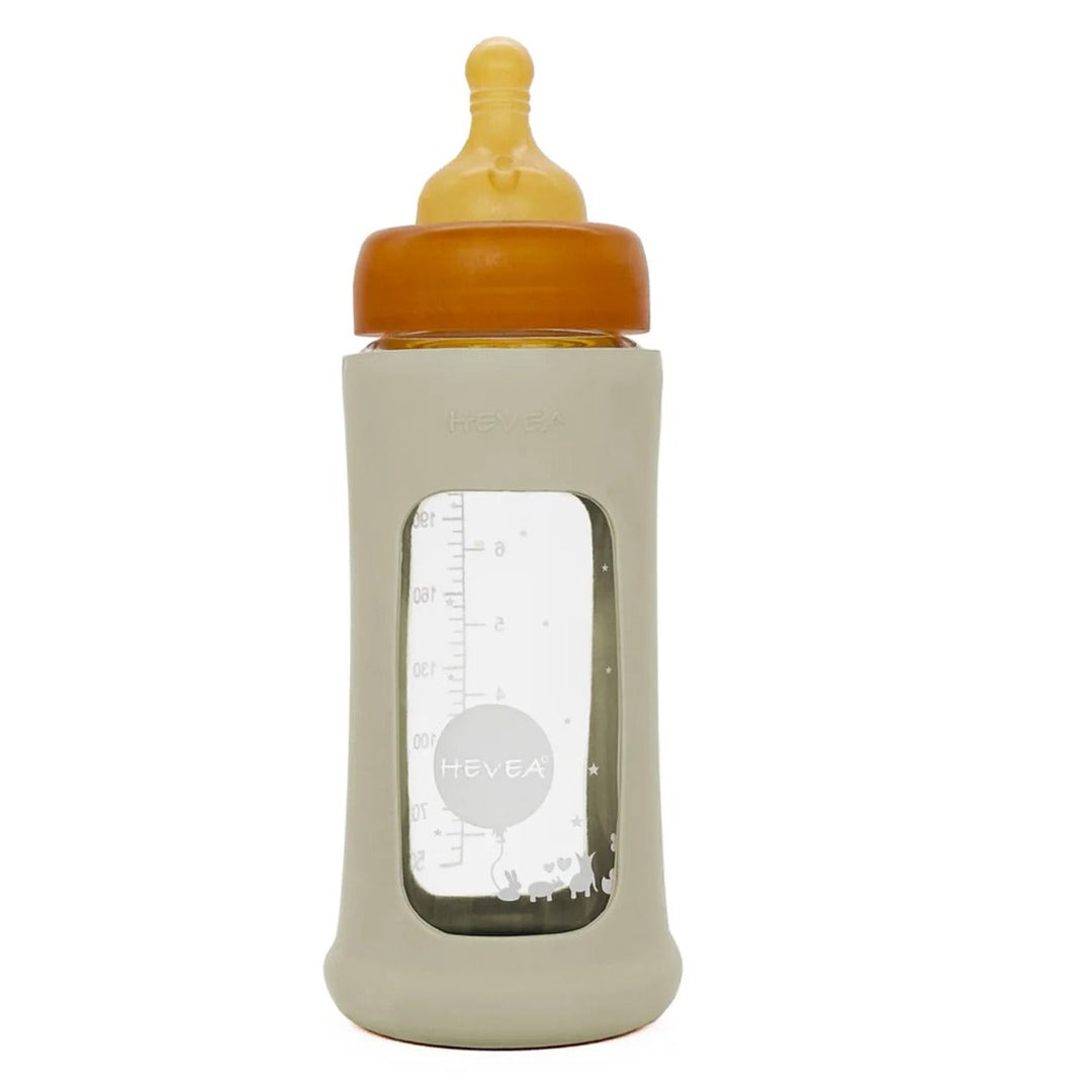 Hevea Wide Neck Glass Baby Bottle with Sleeve – 250 mL – Ivory