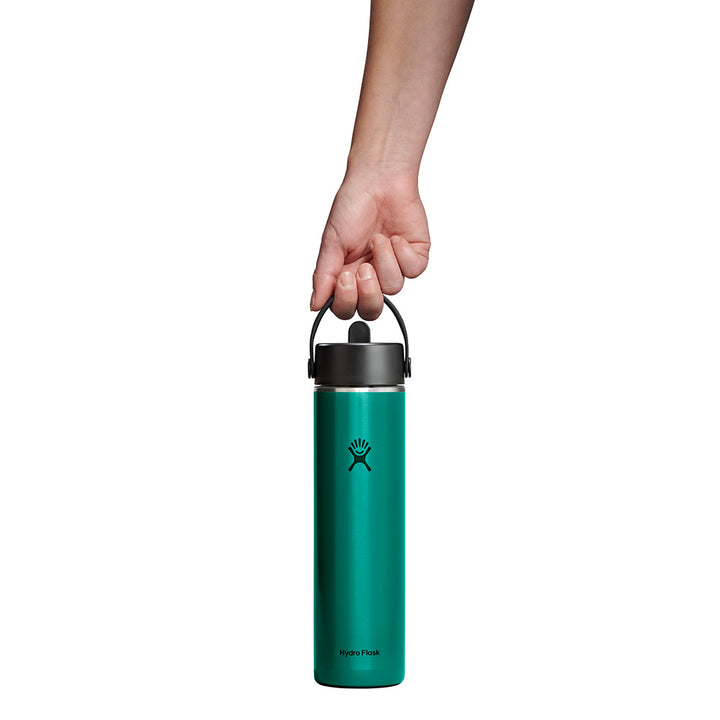 Hydro Flask 24oz Lightweight Flex Straw Cap bottle in Emerald Green, detail view