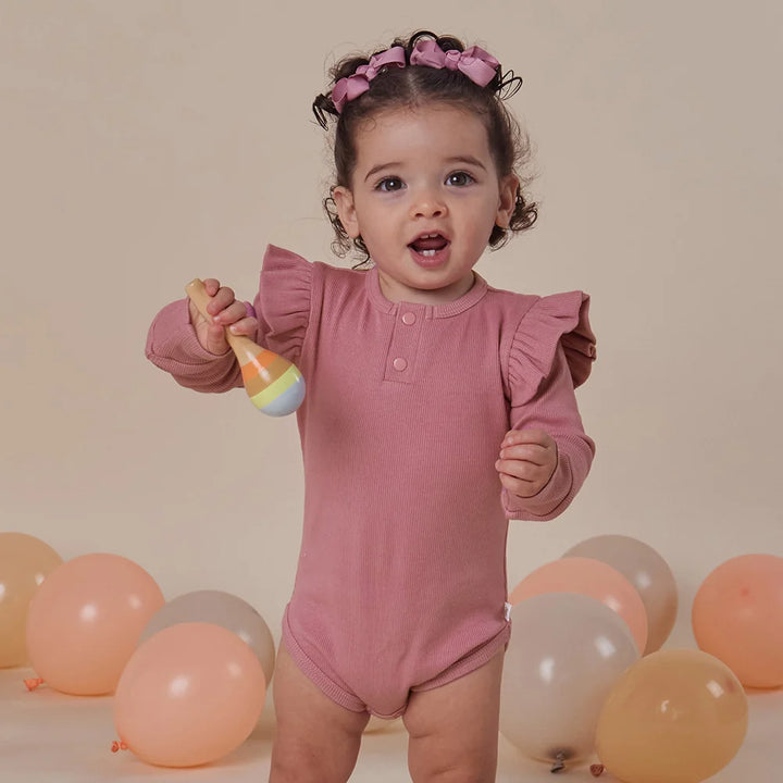 Bodysuit - Long Sleeve Frilly - Jewel Pink