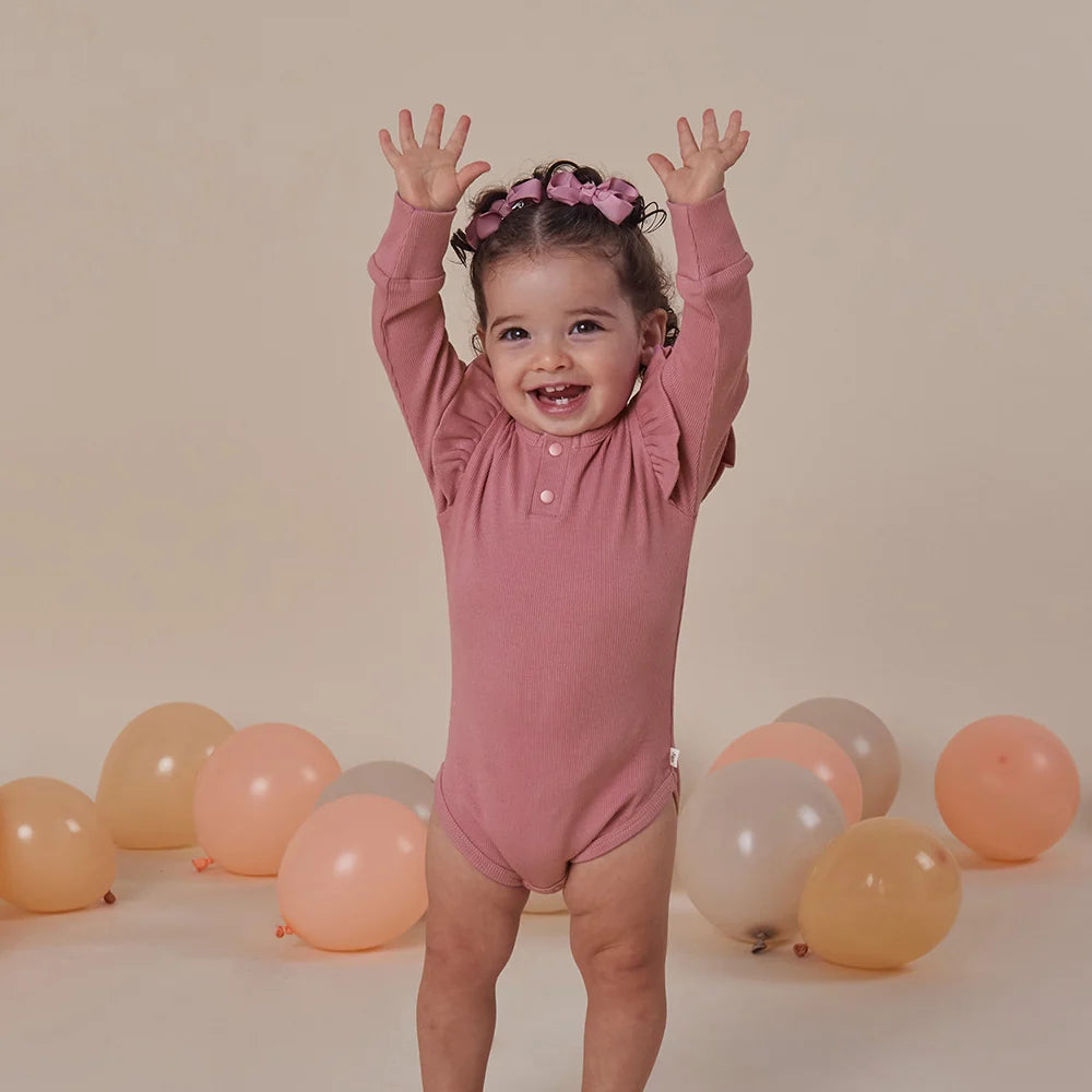 Bodysuit - Long Sleeve Frilly - Jewel Pink