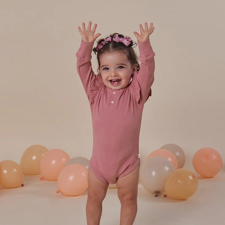 Bodysuit - Long Sleeve Frilly - Jewel Pink