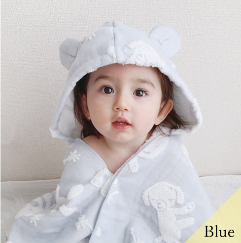 Kontex Macaron hooded baby towel with woven puppy motif