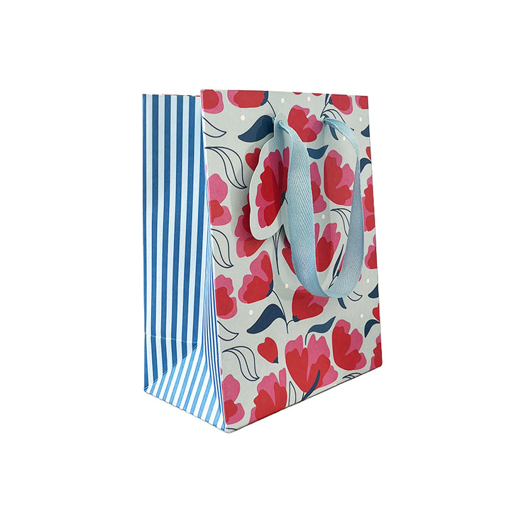 Red & Blue Floral gift bag – angled view