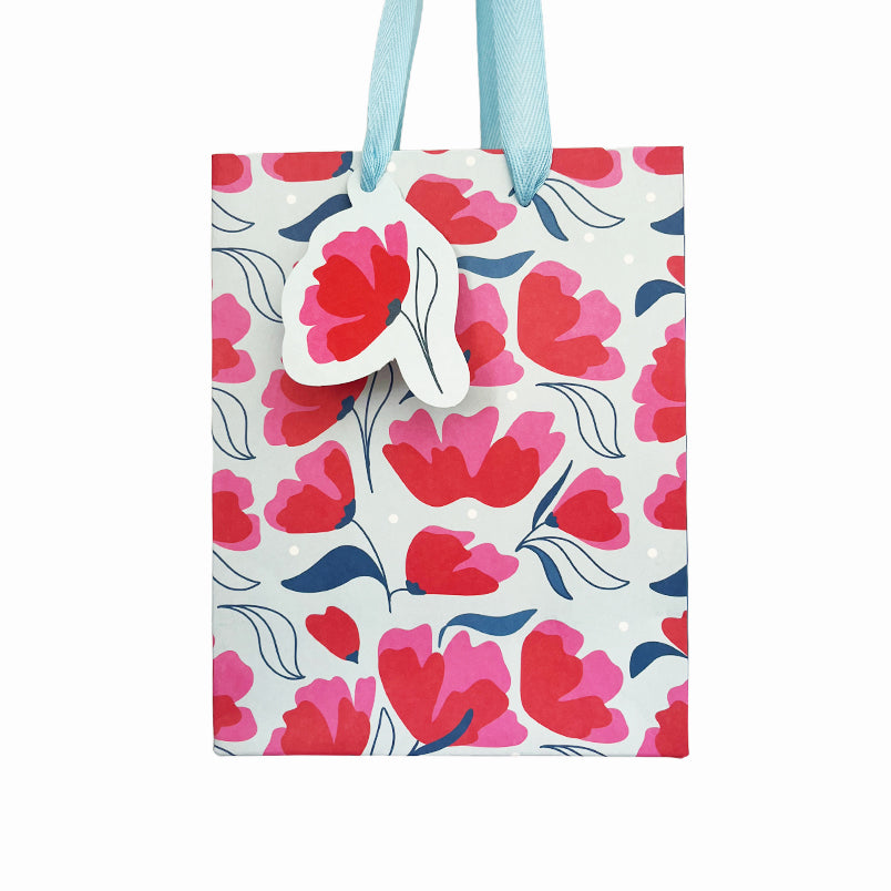 Red & Blue Floral gift bag – front view