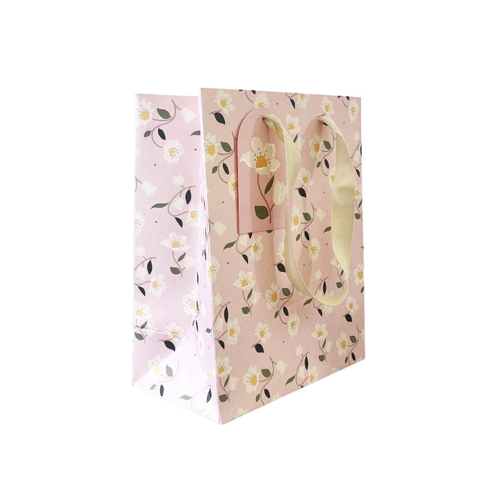 Pink Floral gift bag – angled view