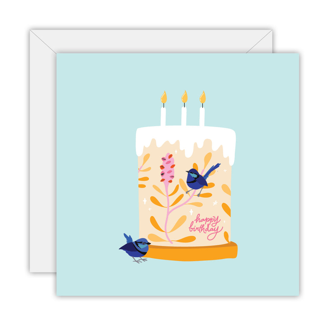 Happy Birthday – Blue Wren greeting card