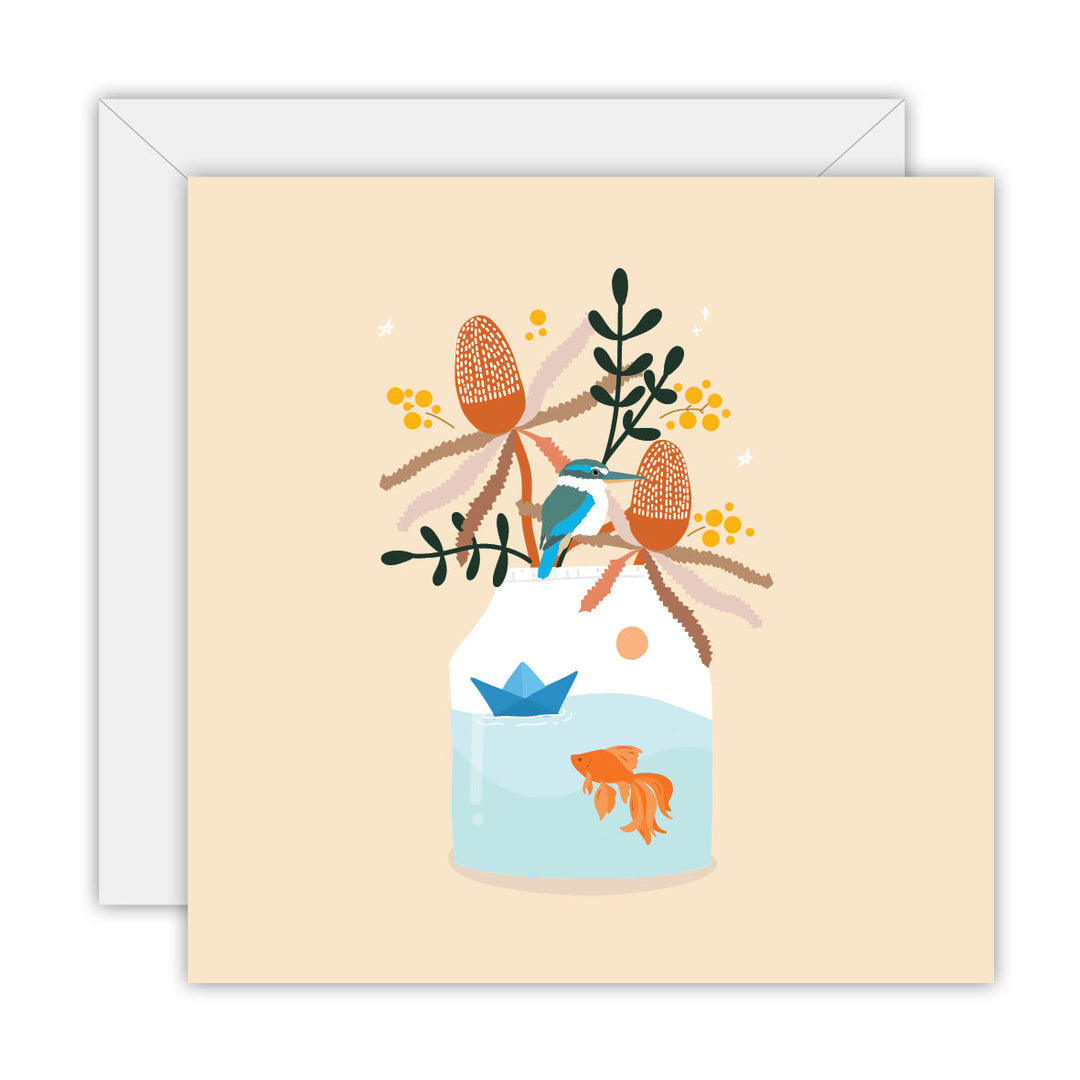Floral with Australian Kingfisher greeting card