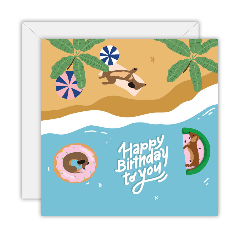 Sun, Sand & Sausage Dog greeting card