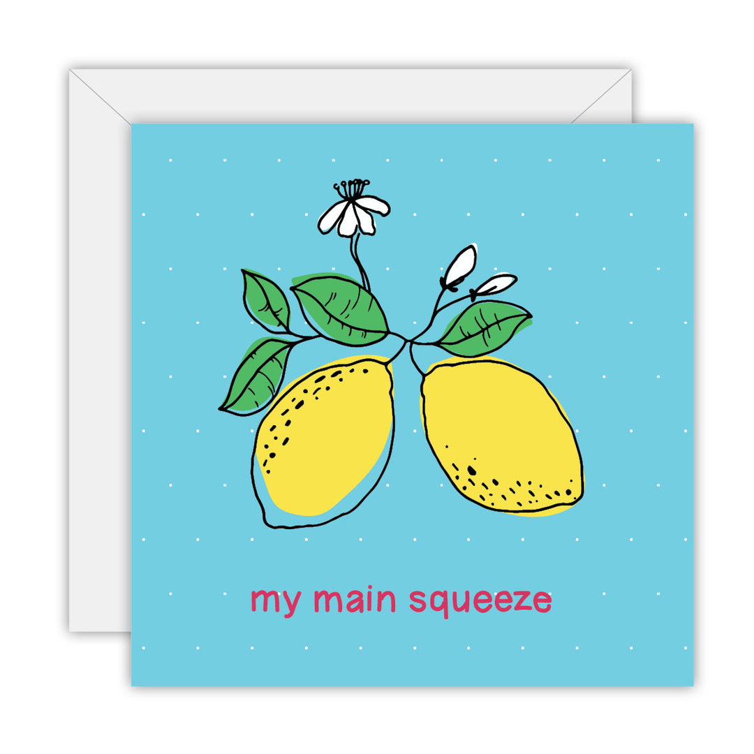 Main Squeeze square greeting card