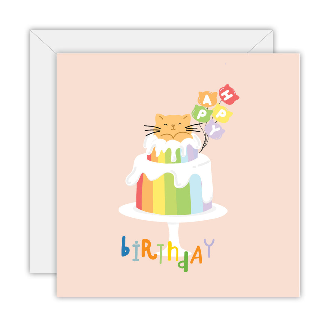 Happy Birthday Rainbow Cat Cake greeting card
