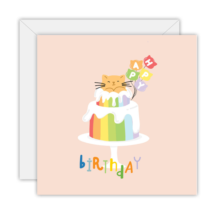 Happy Birthday Rainbow Cat Cake greeting card