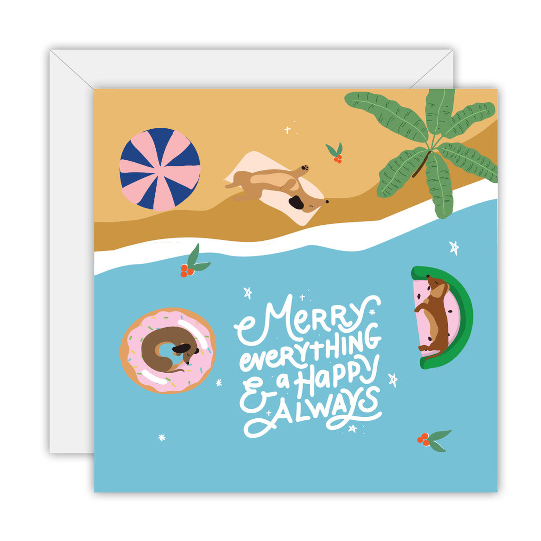 Merry Everything & Happy Always – Dachshund square Christmas card