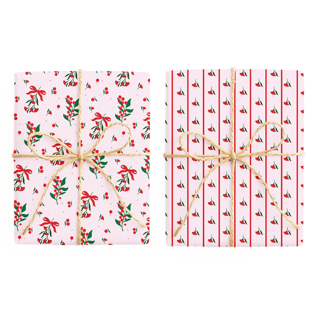 Christmas – Australiana Floral / With Stripes double-sided wrapping paper
