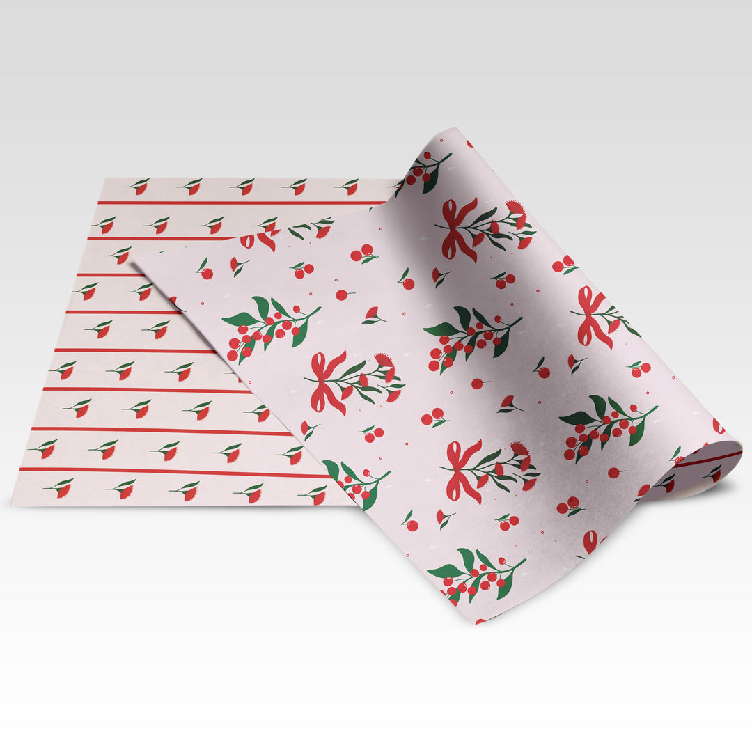 Christmas – Australiana Floral / With Stripes double-sided wrapping paper showing both sides