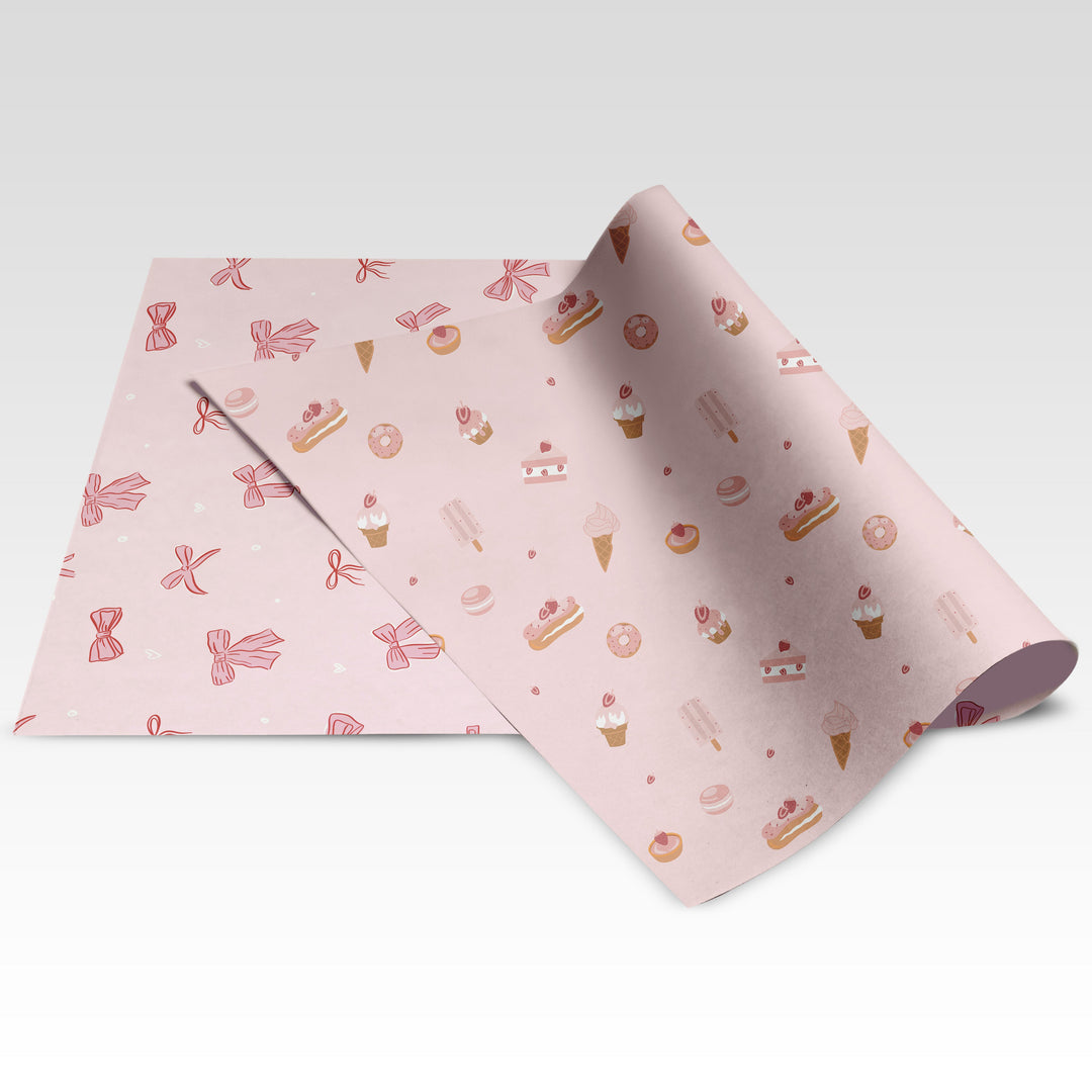 Sweet Thing / Bows double-sided wrapping paper showing both sides