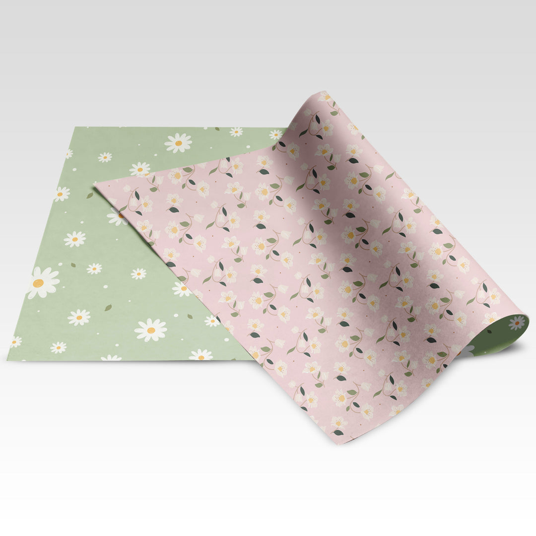 Floral – Pink / Floral – Green double-sided wrapping paper showing both sides