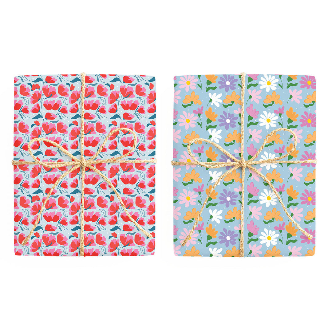 Floral – Red & Blue / Orange & Blue double-sided wrapping paper