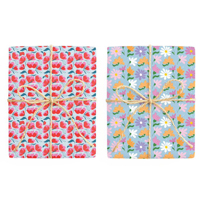 Floral – Red & Blue / Orange & Blue double-sided wrapping paper
