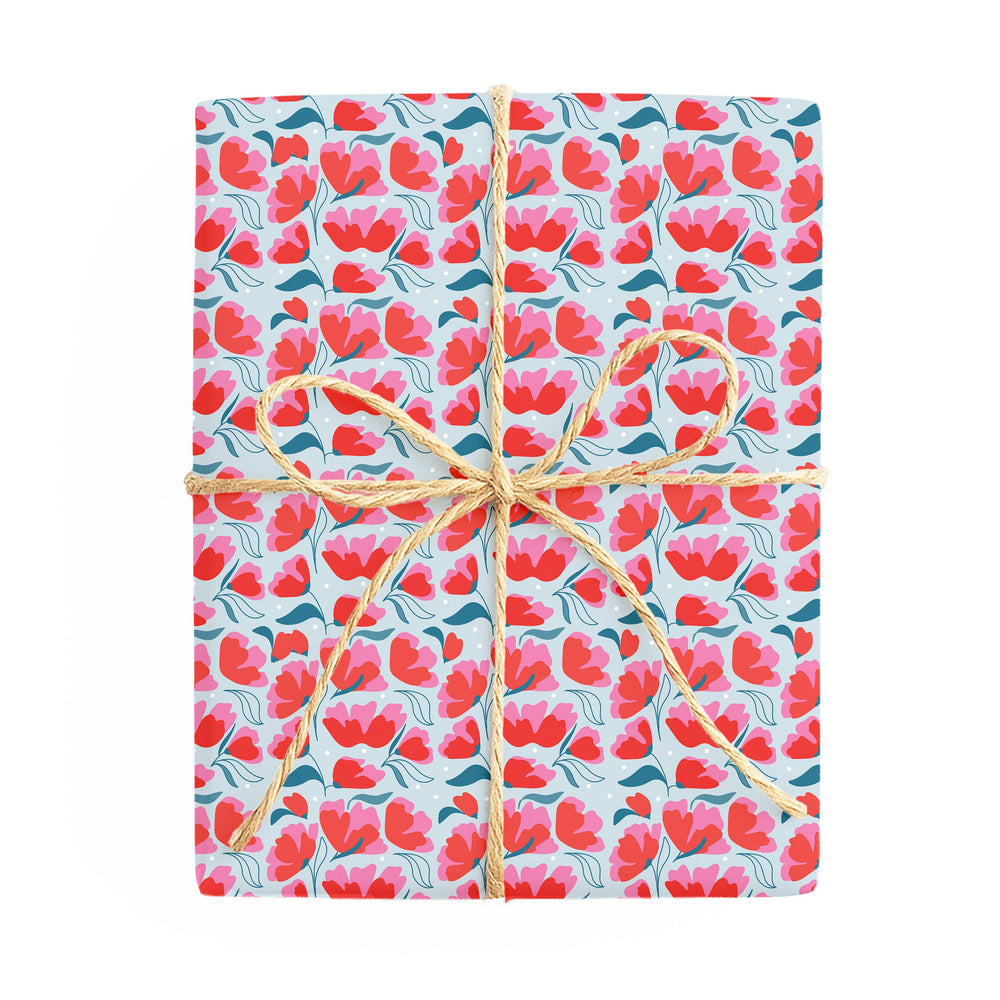 Floral – Red & Blue / Orange & Blue double-sided wrapping paper – side 1