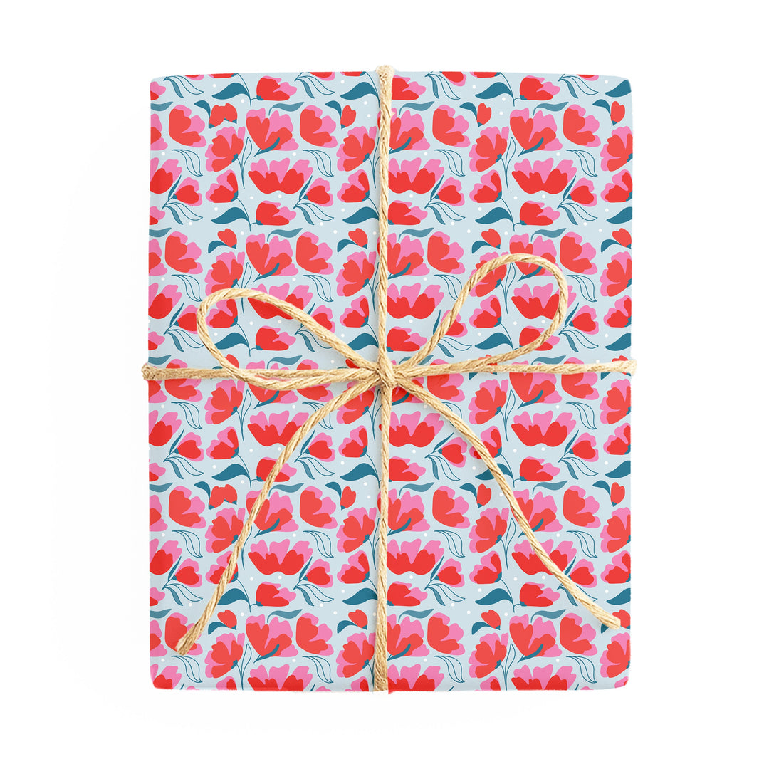 Floral – Red & Blue / Orange & Blue double-sided wrapping paper – side 1