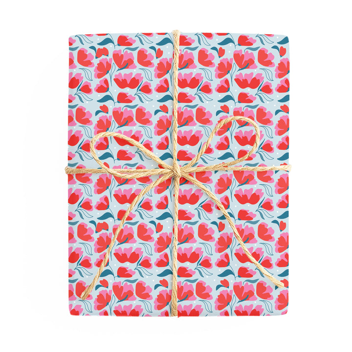 Floral – Red & Blue / Orange & Blue double-sided wrapping paper – side 1