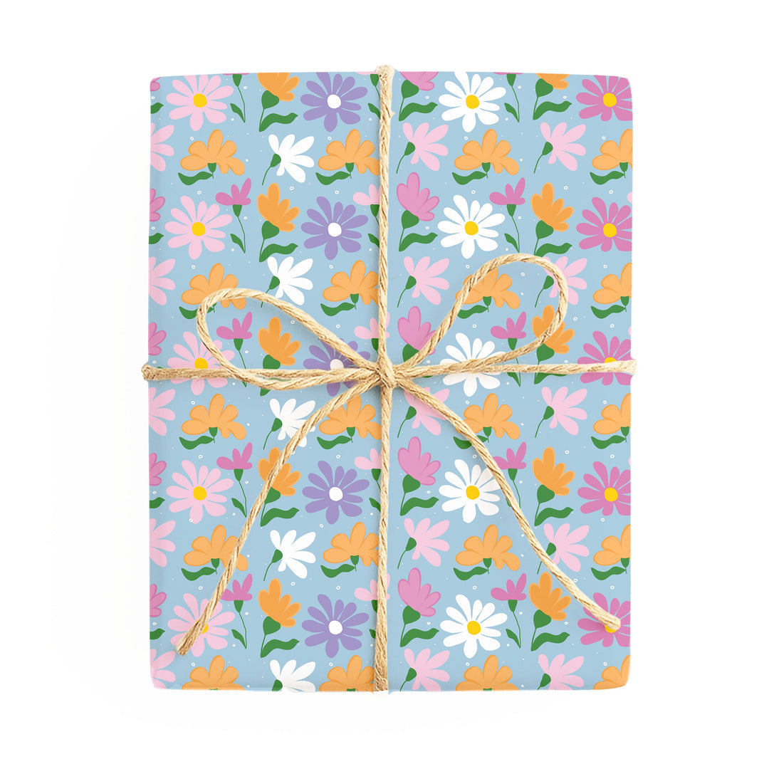 Floral – Red & Blue / Orange & Blue double-sided wrapping paper – side 2