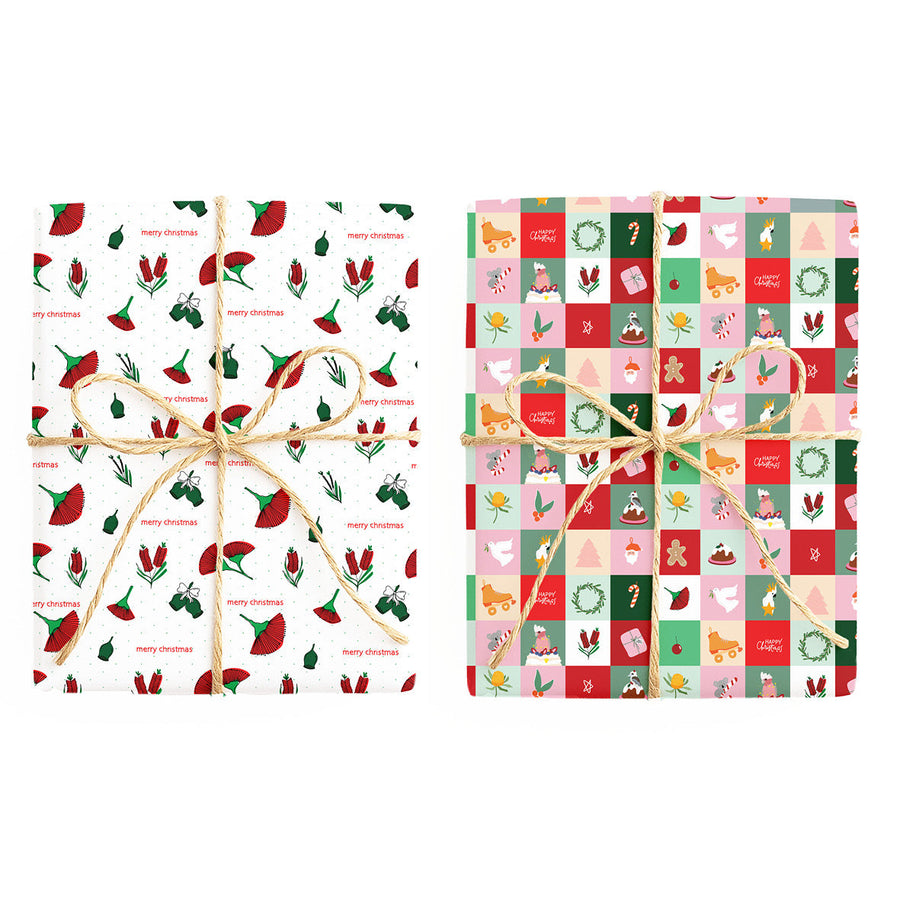 Christmas – Australian Floral Christmas / Christmas Tiles double-sided wrapping paper