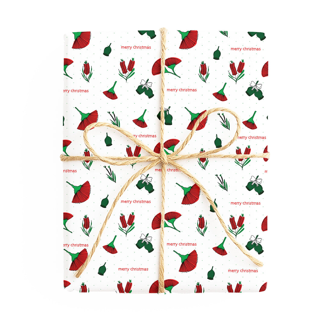 Christmas – Australian Floral Christmas / Christmas Tiles double-sided wrapping paper – side 1