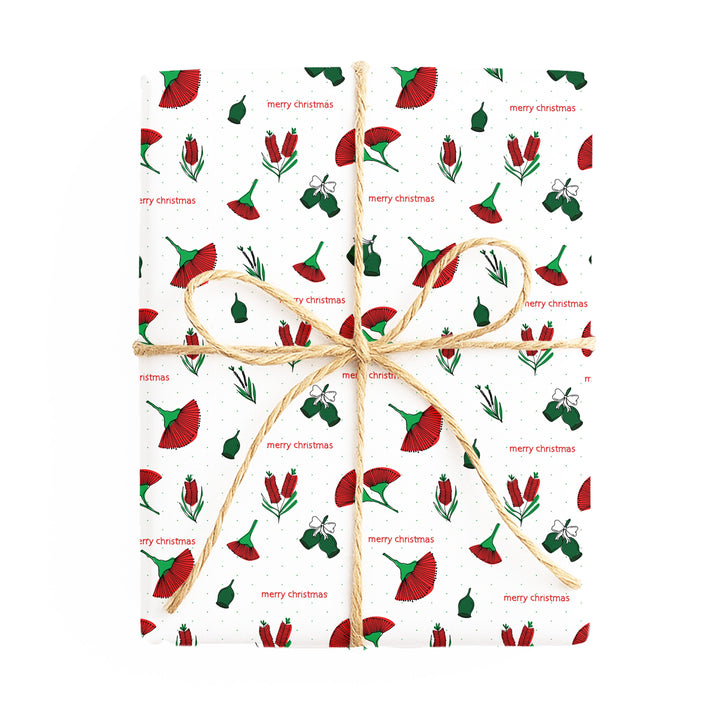 Christmas – Australian Floral Christmas / Christmas Tiles double-sided wrapping paper – side 1