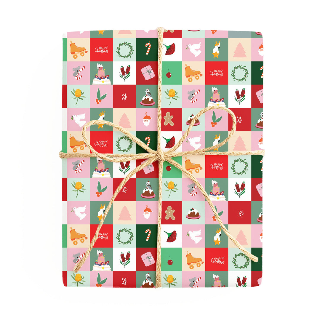Christmas – Australian Floral Christmas / Christmas Tiles double-sided wrapping paper – side 2