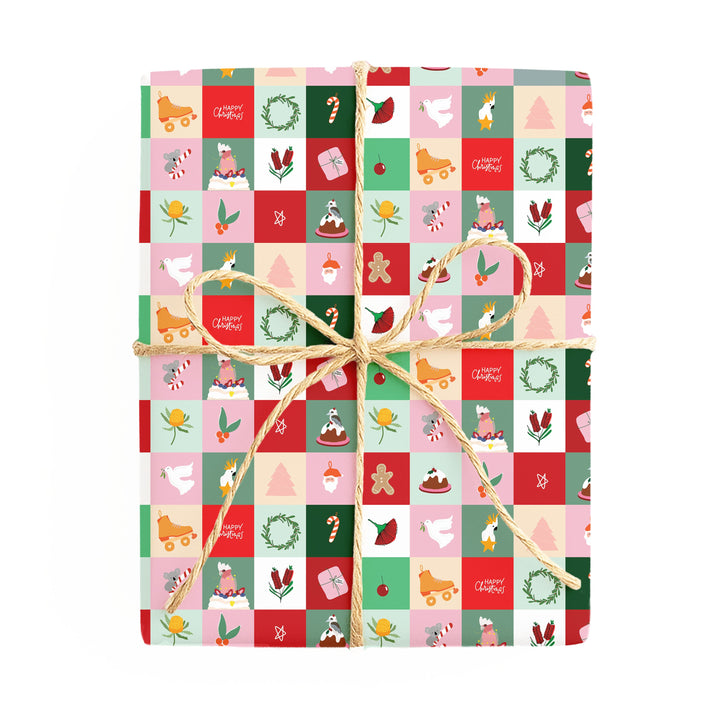Christmas – Australian Floral Christmas / Christmas Tiles double-sided wrapping paper – side 2