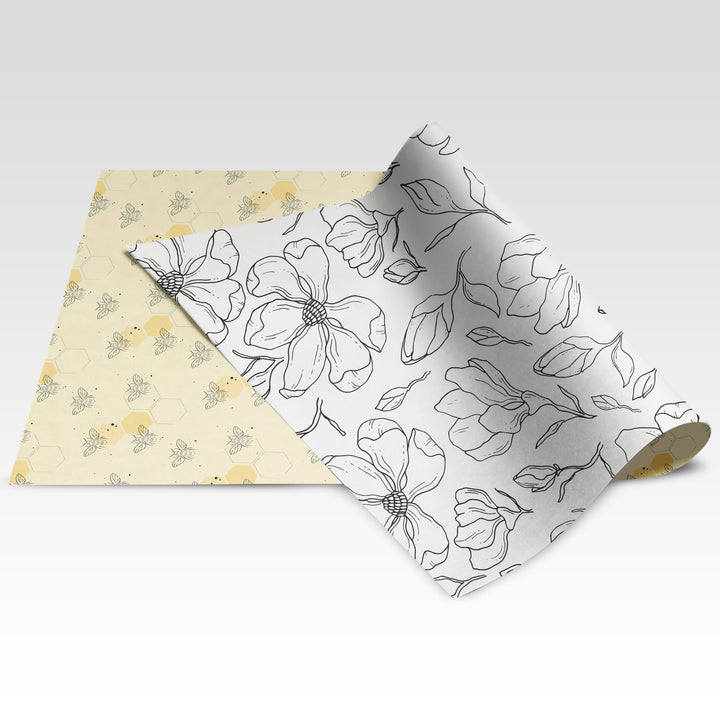 Blooming Perfect / Bee-autiful double-sided wrapping paper showing both sides