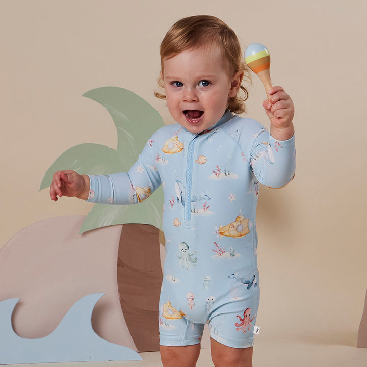 Snuggle Hunny Blue Little Subs Swim Shortie - additional view
