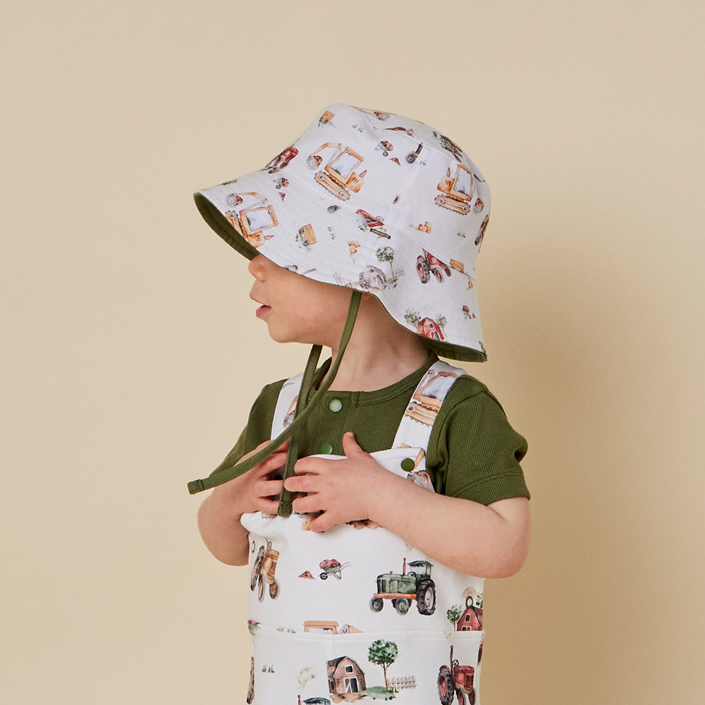Snuggle Hunny Diggers & Tractors Reversible Cotton Bucket Hat - image 1